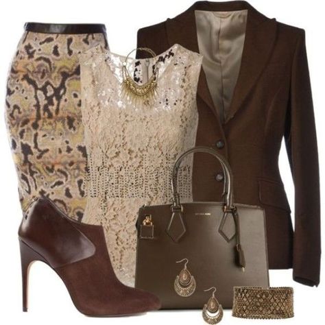 Smart casual polyvore withter outfit in brown beige tones