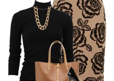 Smart casual polyvore withter outfit with beige floral skirt