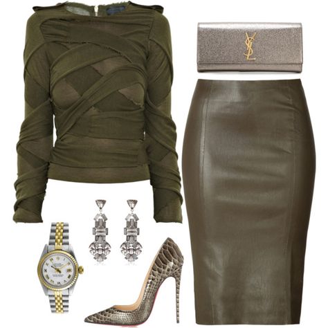 mart casual polyvore withter outfit with olive leather skirt