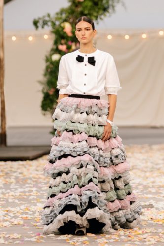 White blouse and tiered skirt Chanel Spring 2021 Couture Collection