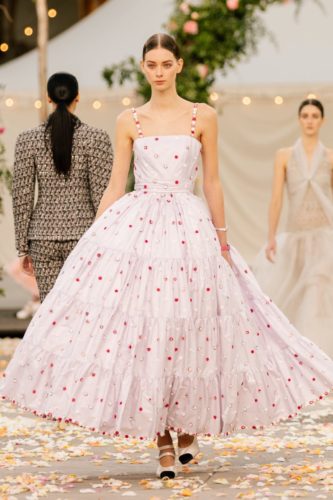 White with red dress Chanel Spring 2021 Couture Collection