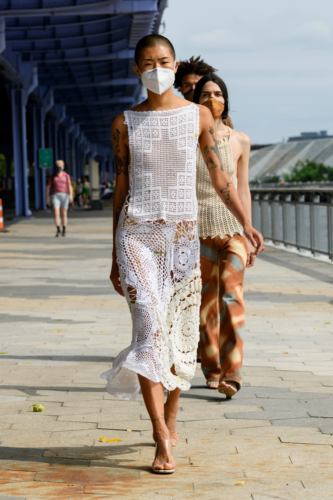 White crochet dress Eckhaus Latta Spring 2021 Ready-to-Wear Fashion Show