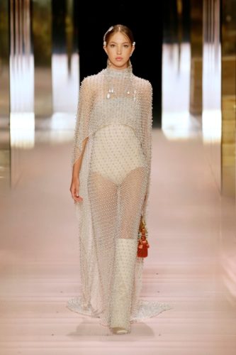 Semitransparent white gown Fendi Spring 2021 Couture fashion