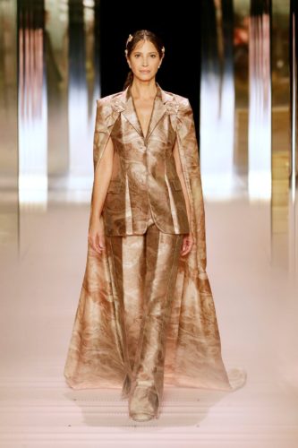 Shimmered beige pantsuit Fendi Spring 2021 Couture fashion