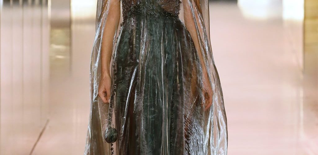 Shimmered grey long dress Fendi Spring 2021 Couture fashion