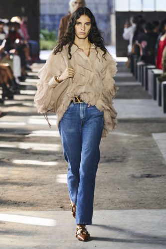 Beige blouse and jeans Valentino Spring 2021 Fashion Show