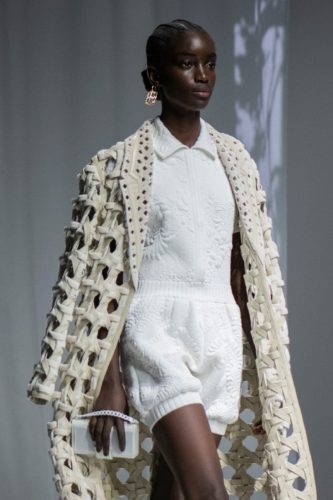 All white Knitted jumpsuit and coat Fendi Spring 2021 Menswear