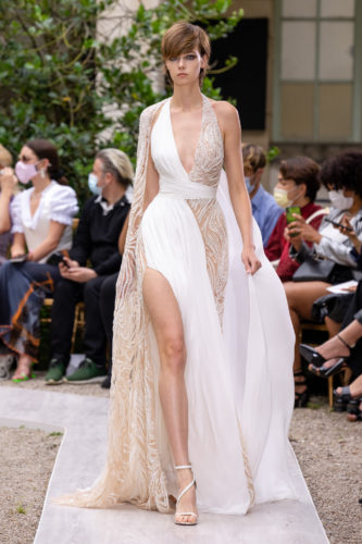 Asymmetrical white long dress Zuhair Murad Fall Winter 2021 Couture Collection