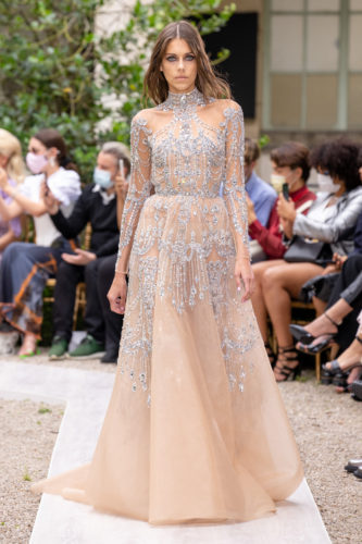 Beige and silver long dress Zuhair Murad Fall Winter 2021 Couture Collection