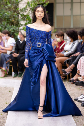 Blue satin dress Zuhair Murad Fall Winter 2021 Couture Collection