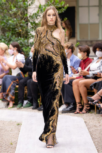 Golden and black asymmetrical dress Zuhair Murad Fall Winter 2021 Couture Collection