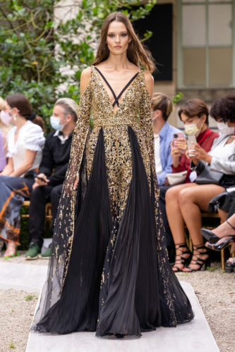 Golden and black dress with sleeves Zuhair Murad Fall Winter 2021 Couture Collection