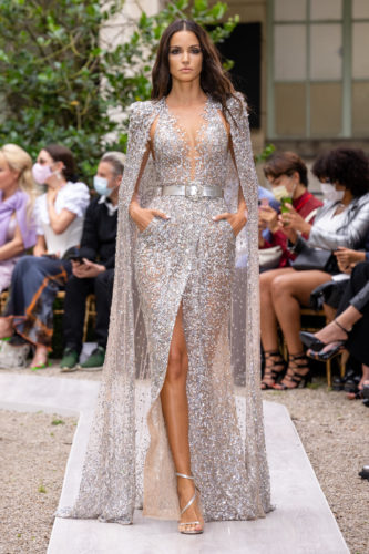Silver long gown dress Zuhair Murad Fall Winter 2021 Couture Collection