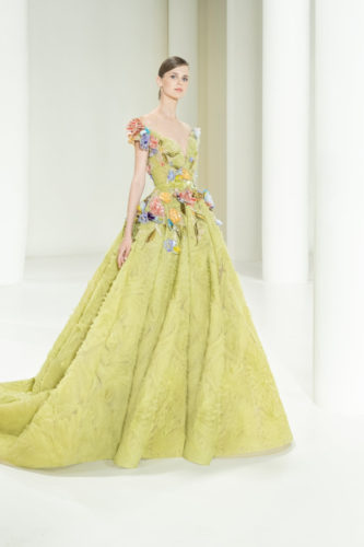 Apple green feathers gown Elie Saab Fall Winter 2021 Couture Collection