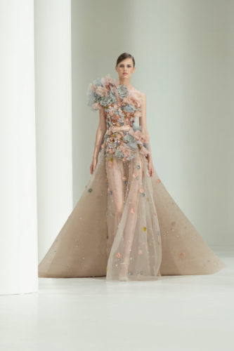 Beige pink blue long dress Elie Saab Fall Winter 2021 Couture Collection