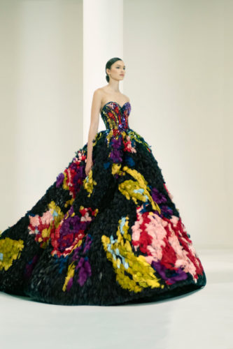 Black feathers gown Elie Saab Fall Winter 2021 Couture Collection