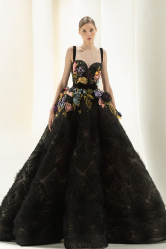 Black ruffled gown Elie Saab Fall Winter 2021 Couture Collection