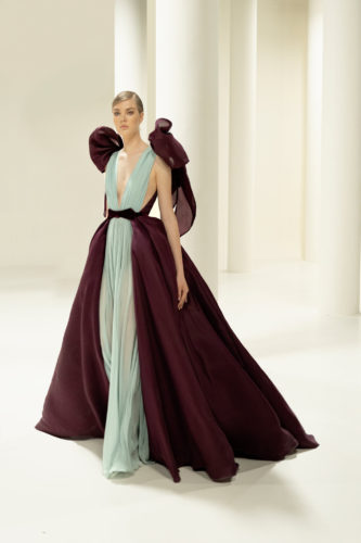 Blue and burgundy gown Elie Saab Fall Winter 2021 Couture Collection
