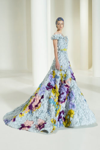 Blue feathers gown Elie Saab Fall Winter 2021 Couture Collection