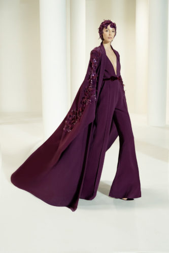 Burgundy jumpsuit Elie Saab Fall Winter 2021 Couture Collection