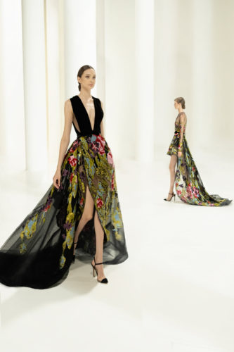 Floral black long dress Elie Saab Fall Winter 2021 Couture Collection