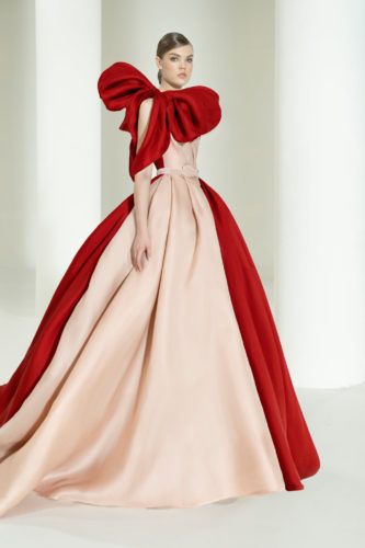 Nude and Red gown Elie Saab Fall Winter 2021 Couture Collection
