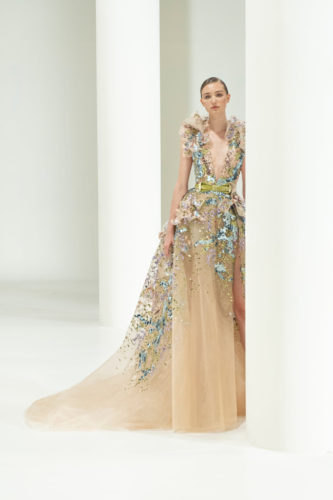 Nude blue long dress Elie Saab Fall Winter 2021 Couture Collection