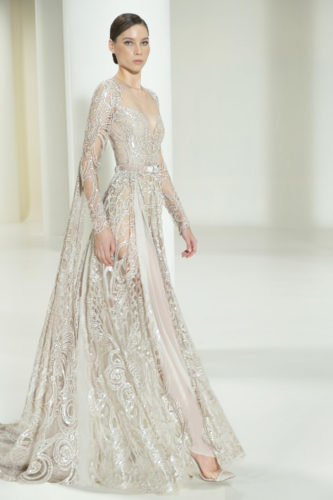 Nude lacy long dress Elie Saab Fall Winter 2021 Couture Collection