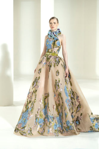 Powder and blue gown Elie Saab Fall Winter 2021 Couture Collection