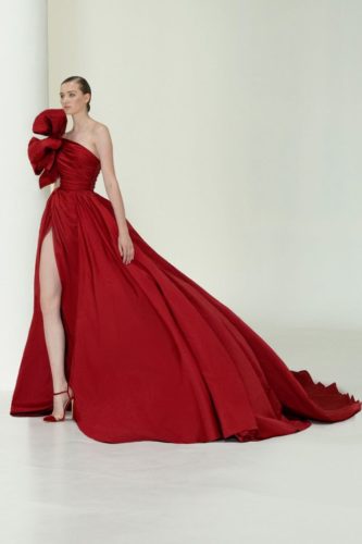 Red gown Elie Saab Fall Winter 2021 Couture Collection