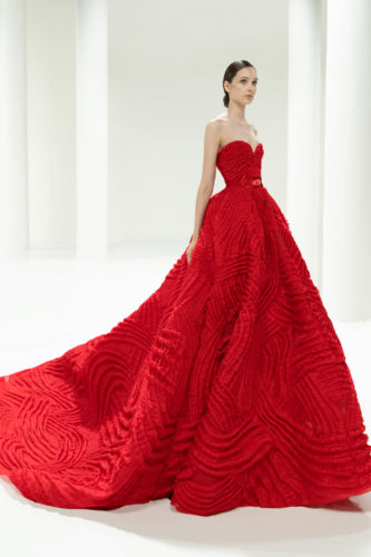 Red ruffled gown Elie Saab Fall Winter 2021 Couture Collection