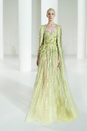 Sage with flowers long dress Elie Saab Fall Winter 2021 Couture Collection
