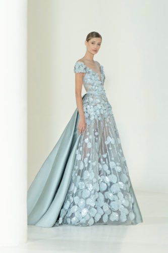 Sky blue gown Elie Saab Fall Winter 2021 Couture Collection