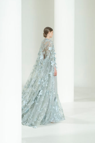 Sky blue gown with coat Elie Saab Fall Winter 2021 Couture Collection