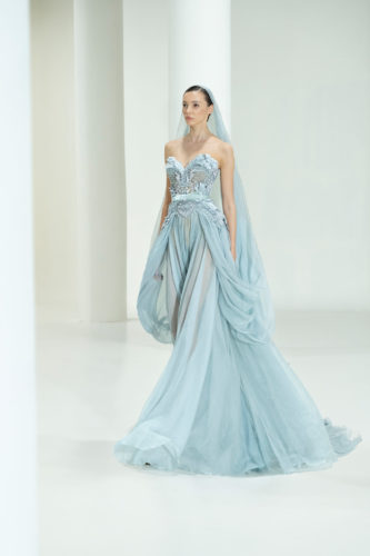 Sky blue wedding dress Elie Saab Fall Winter 2021 Couture Collection