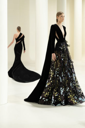 Two black dresses Elie Saab Fall Winter 2021 Couture Collection
