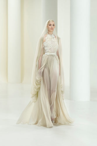 White grey long dress Elie Saab Fall Winter 2021 Couture Collection