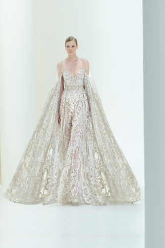 White lacy gown Elie Saab Fall Winter 2021 Couture Collection